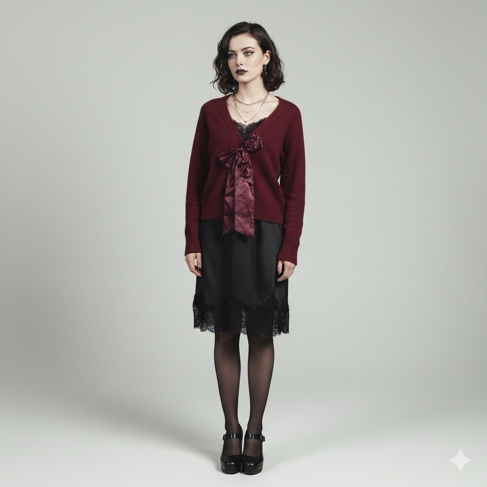 Vineyard Vines Burgundy Bow Cardigan Vampy Goth Coquette Merlot Red Sweater S